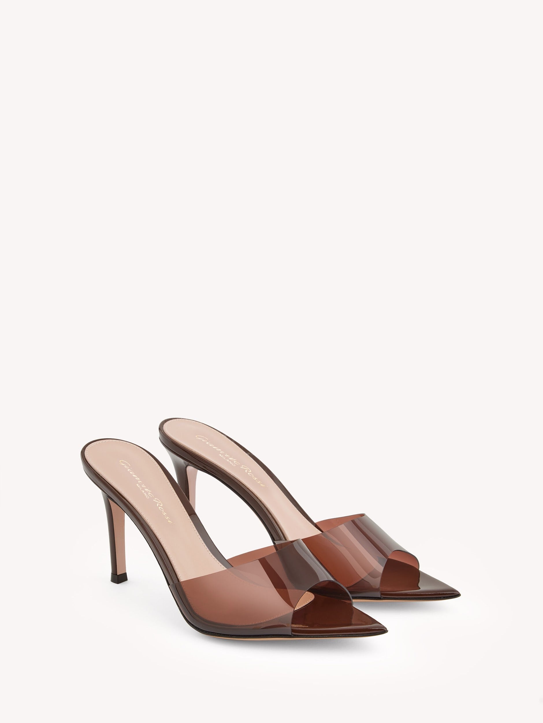 GIANVITO ROSSI Women’s Plexi Elle Peep Heels – 8.5cm Brown Pumps