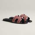 HERMES Women’s Oran Velvet Sandal – Pink Velvet | Iconic Luxury Sandals