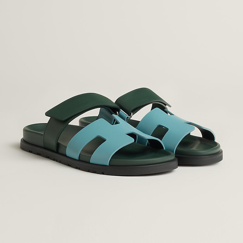 HERMES Women’s Chypre Sandals – Bleu Citadin / Vert Bouteille | Casual & Comfort Sandals