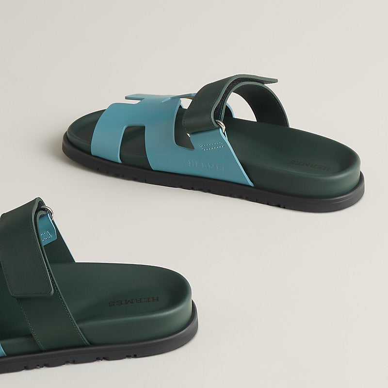 HERMES Women’s Chypre Sandals – Bleu Citadin / Vert Bouteille | Casual & Comfort Sandals