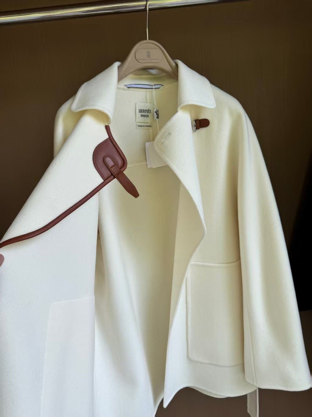 Hermès Women’s Winter Wool Cashmere Double-Sided Woolen Coat – White