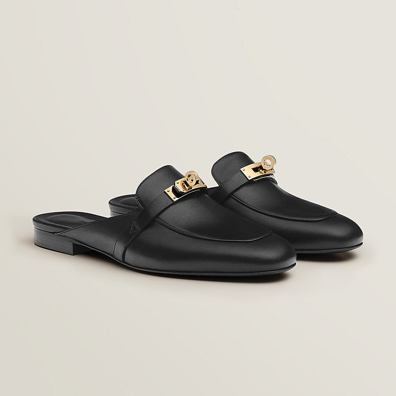HERMES Women’s Oz Mule – Black & Gold | Elegant Slip-On Shoes