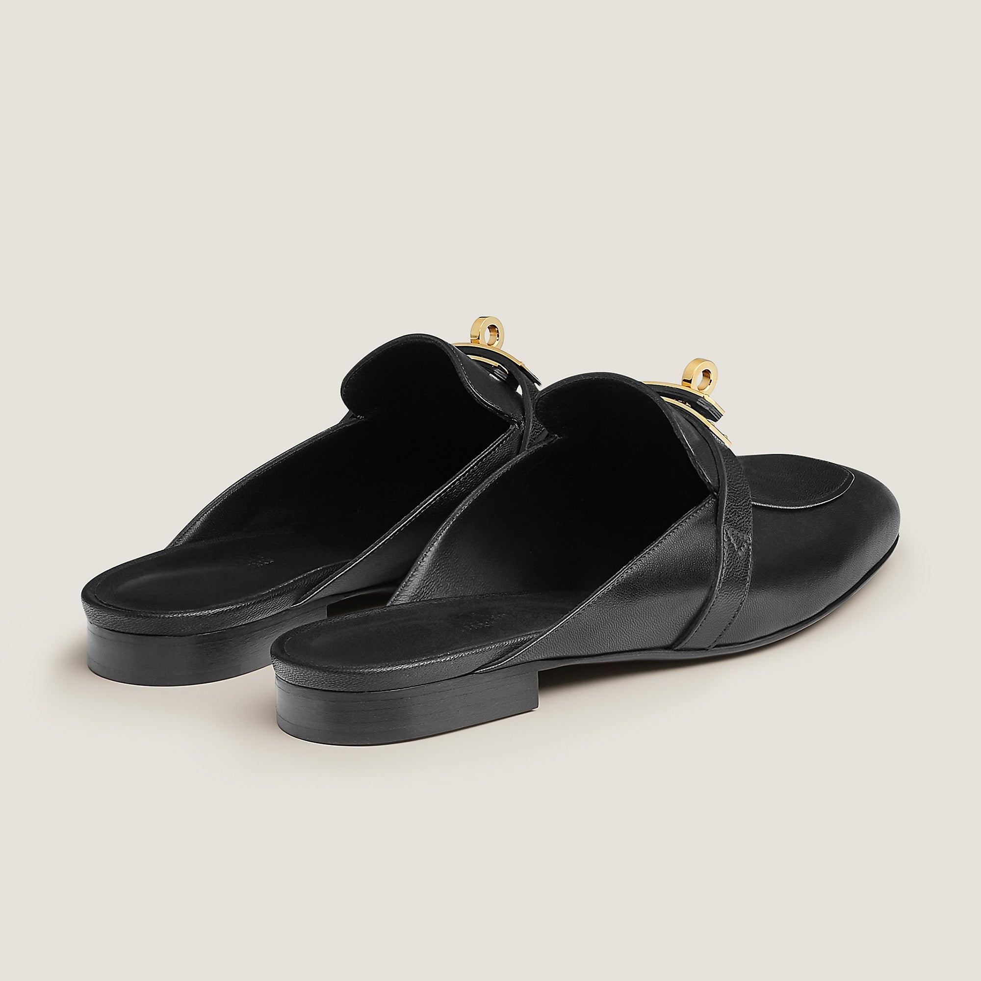 HERMES Women’s Oz Mule – Black & Gold | Elegant Slip-On Shoes