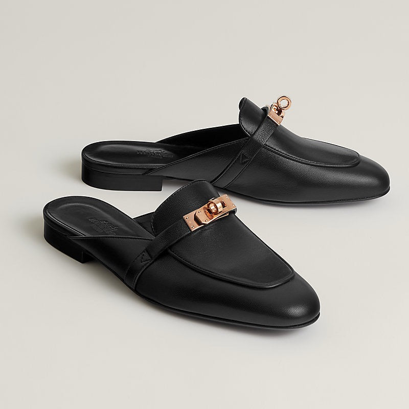 HERMES Women’s Oz Mule – Black & Rose Gold | Elegant Slip-On Shoes