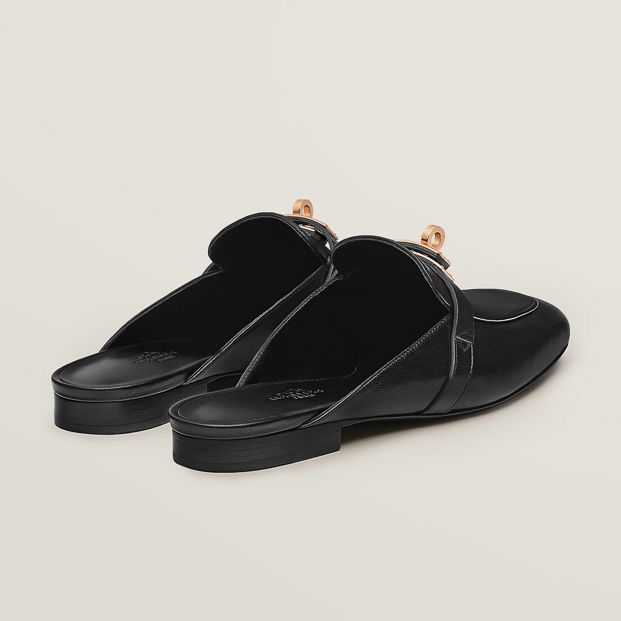 HERMES Women’s Oz Mule – Black & Rose Gold | Elegant Slip-On Shoes