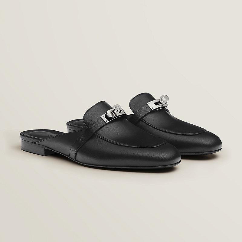 HERMES Women’s Oz Mule – Black & Silver | Elegant Slip-On Shoes