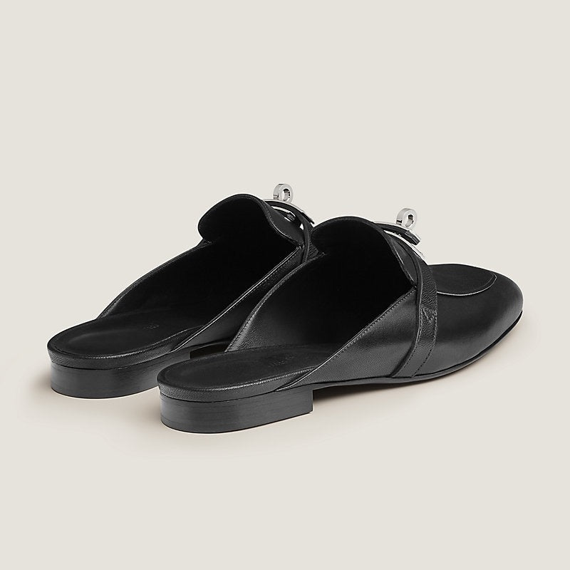 HERMES Women’s Oz Mule – Black & Silver | Elegant Slip-On Shoes