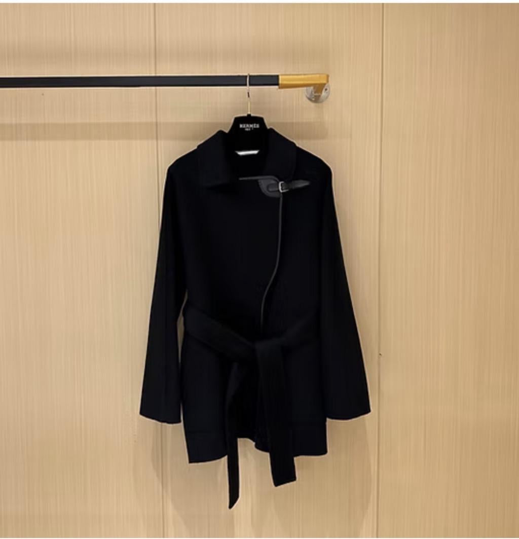 Hermès Women’s Winter Wool Cashmere Double-Sided Woolen Coat – Black
