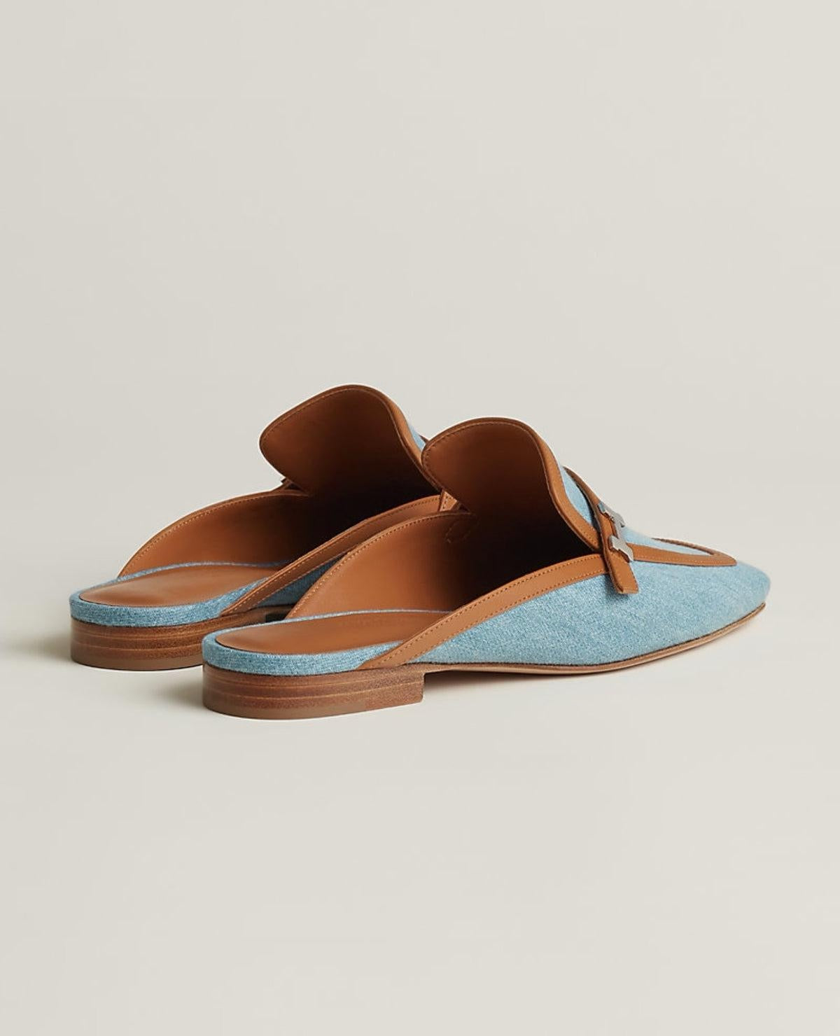 HERMES Women’s Groupie Mule – Denim & Brown | Elegant Slip-On Shoes