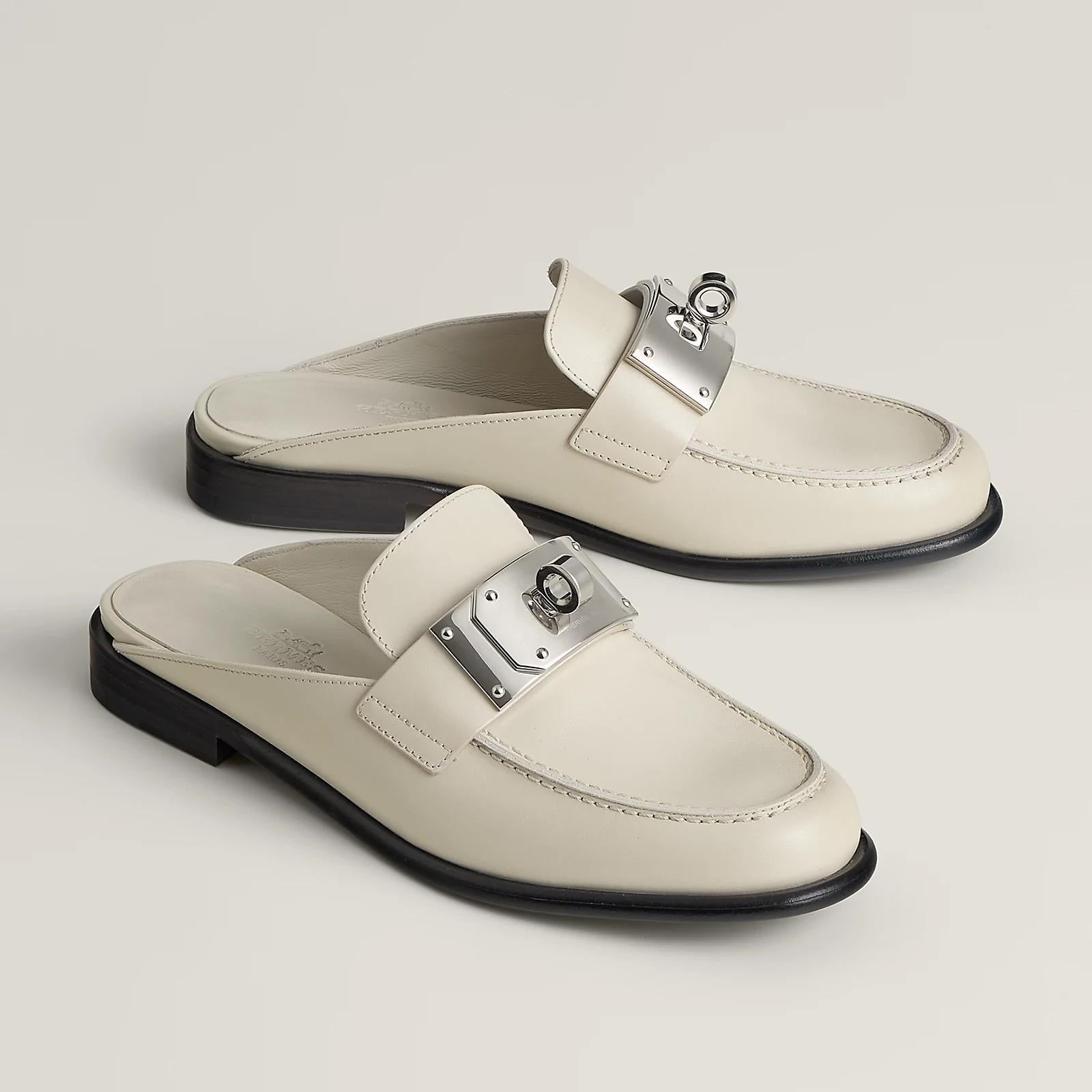 HERMES Women’s Lota Mule – White | Elegant Slip-On Shoes