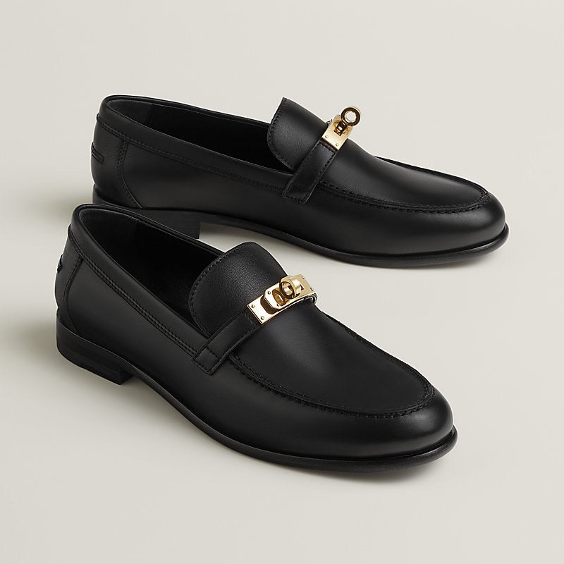 HERMES Women’s Destin Loafer – Black & Gold | Elegant Loafer Shoes