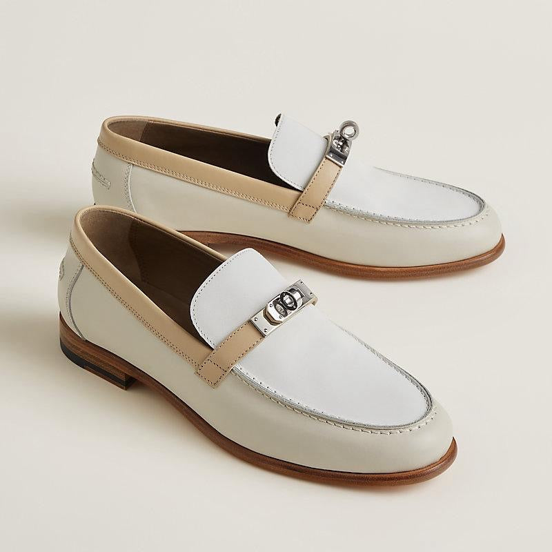 HERMES Women’s Destin Loafer – White & Beige Leather | Elegant Loafer Shoes