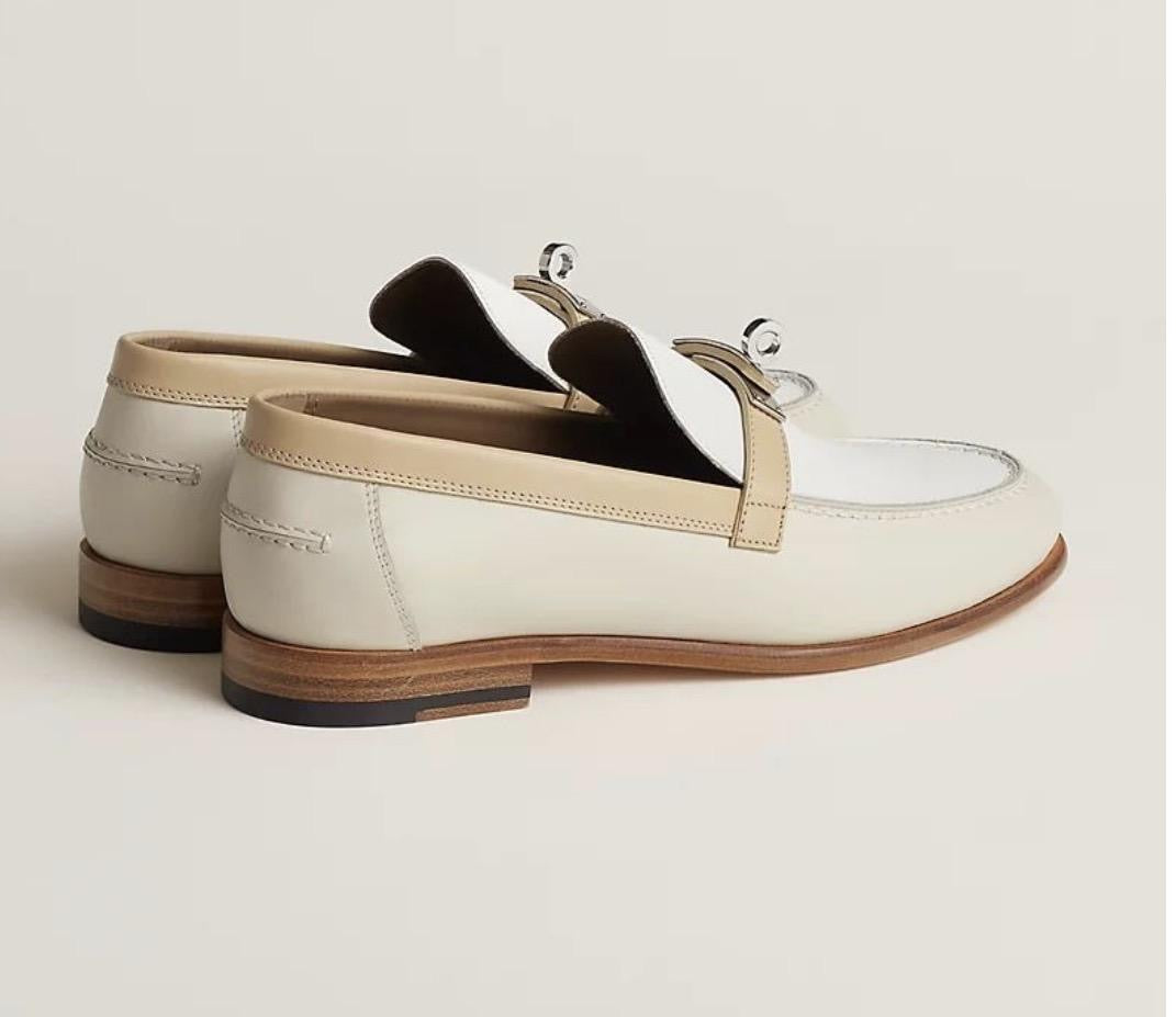 HERMES Women’s Destin Loafer – White & Beige Leather | Elegant Loafer Shoes