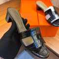 HERMES Women’s Oasis Heels – Black Croc | Elegant Heeled Sandals
