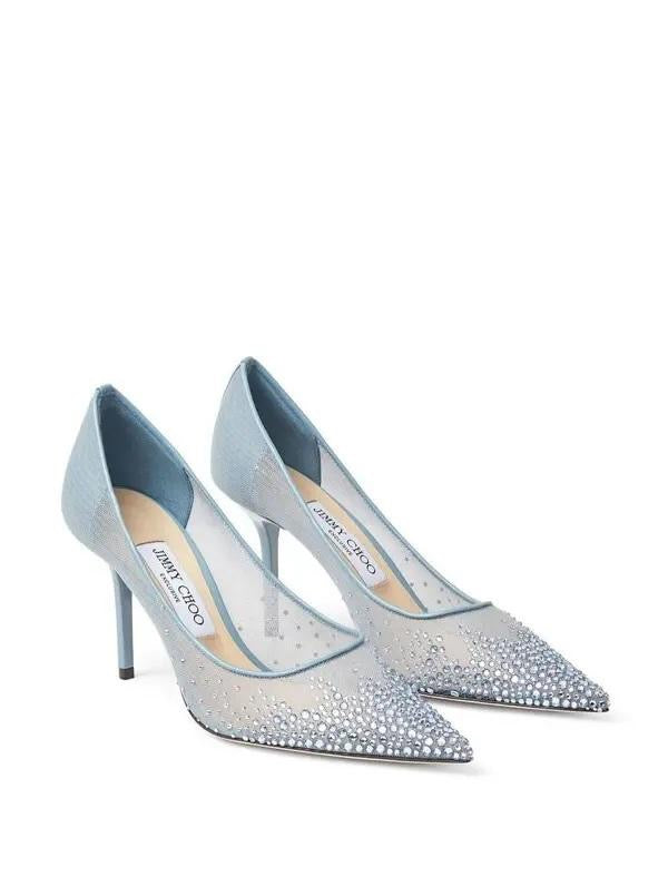 JIMMY CHOO Women’s Crystal-Embellished Pumps – 8.5cm Blue Heels