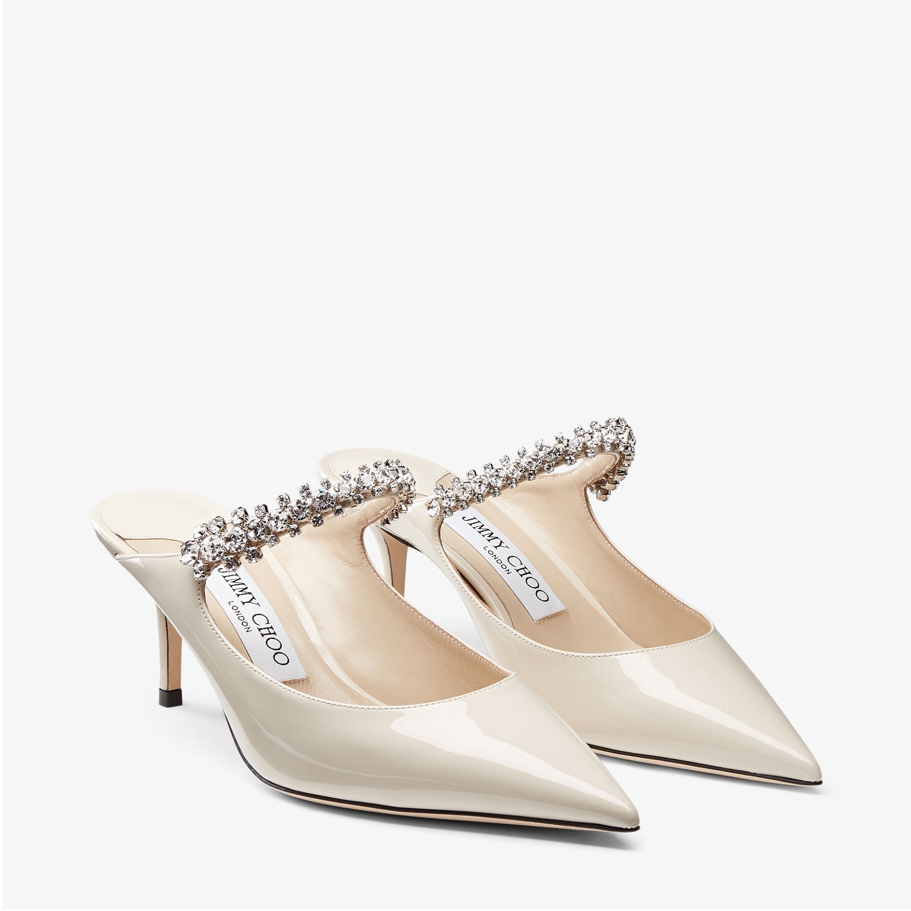 JIMMY CHOO Women’s Crystal-Embellished Strap Heels – 6.5cm Linen Sandals