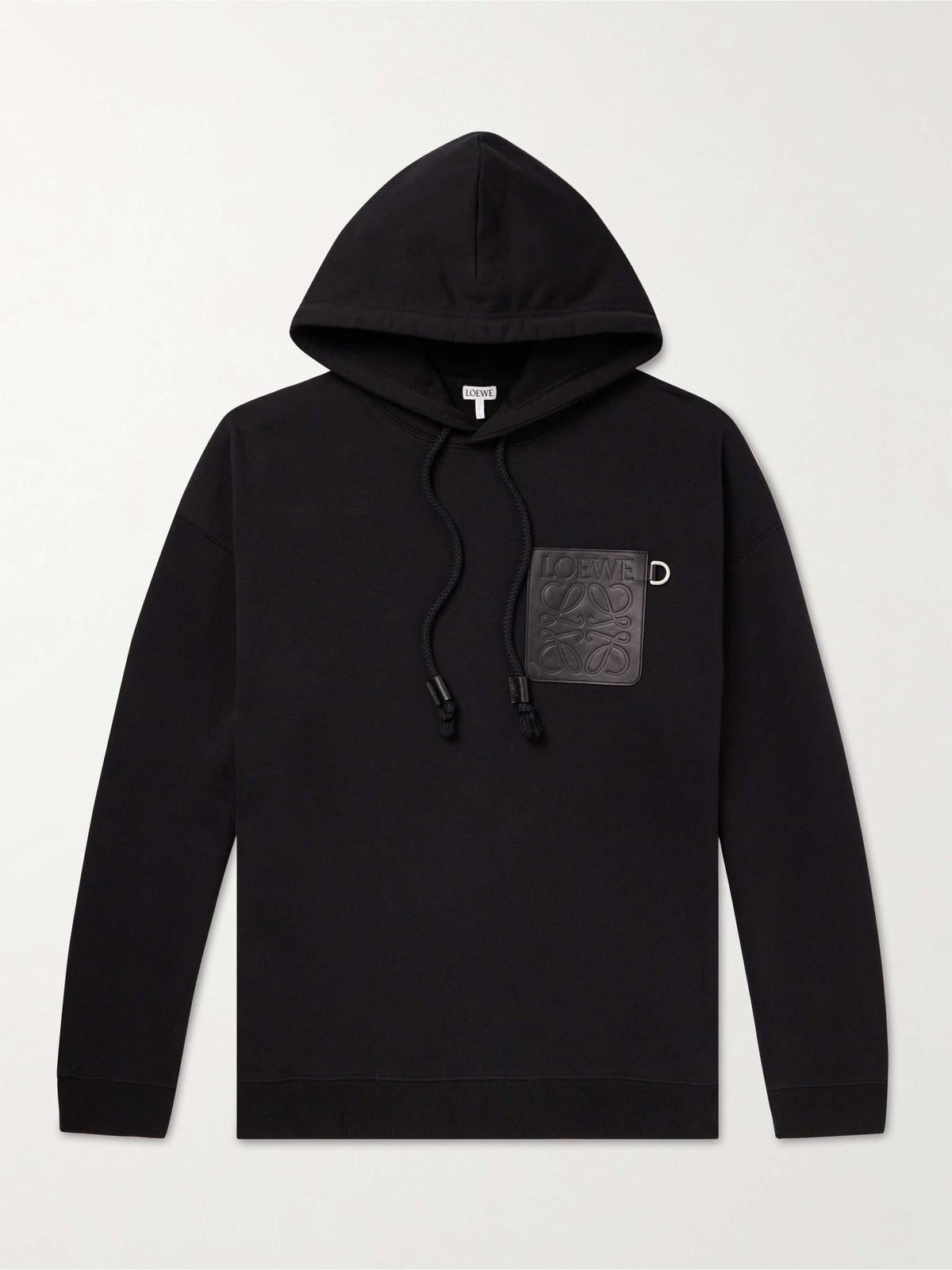 LOEWE Men’s Trimmed Cotton Jersey Hoodie – Black