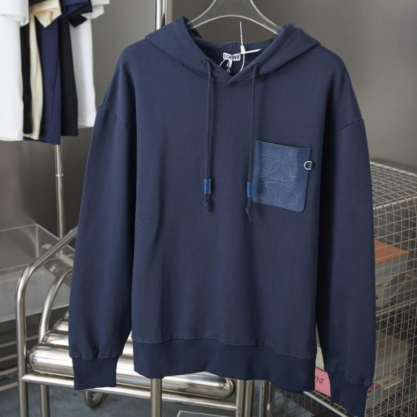 LOEWE Men’s Patch Pocket Hoodie – Navy Blue