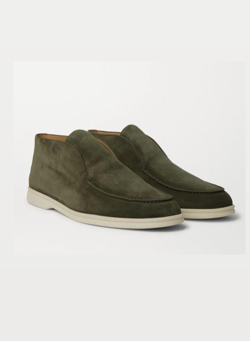 Loro Piana Men’s Open Walk Suede Ankle Boot – Army Green