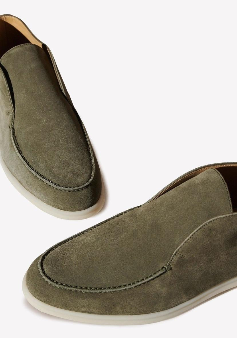 Loro Piana Men’s Open Walk Suede Ankle Boot – Army Green