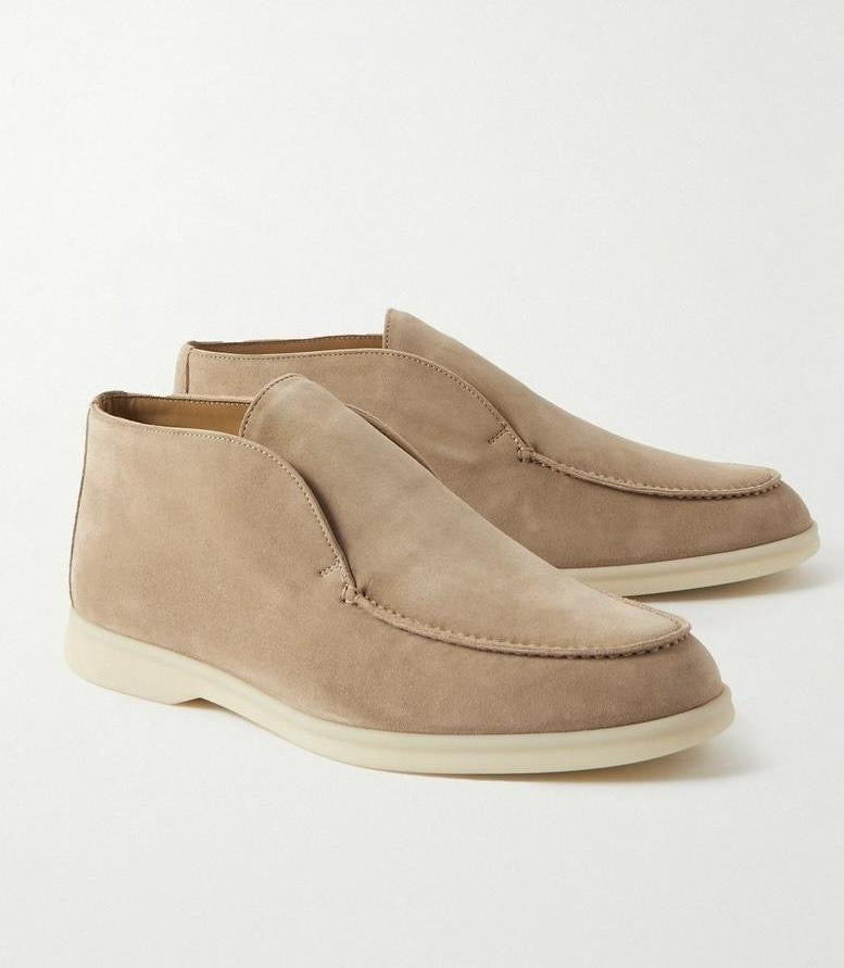 Loro Piana Men’s Open Walk Suede Ankle Boot – Apricot