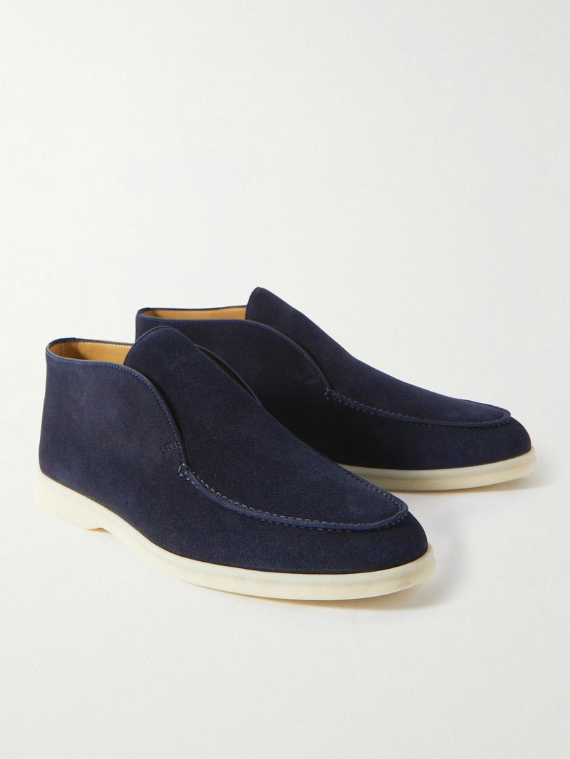 Loro Piana Open Walk Suede Ankle Boot – Navy Blue