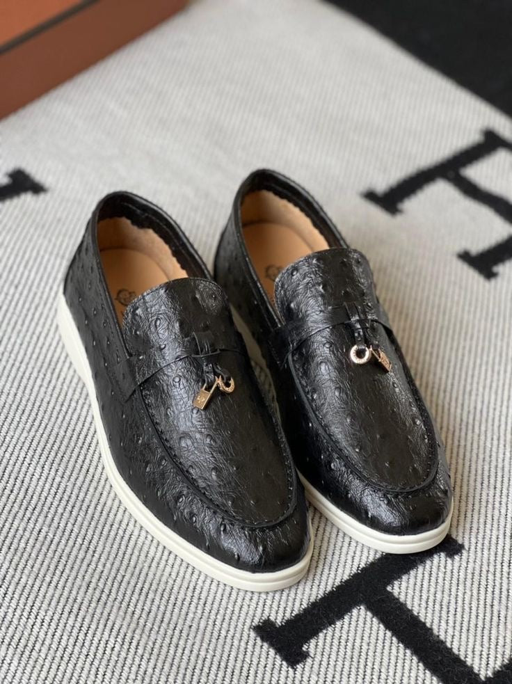 Loro Piana Women’s Summer Charms Walk Loafer – Ostrich Black