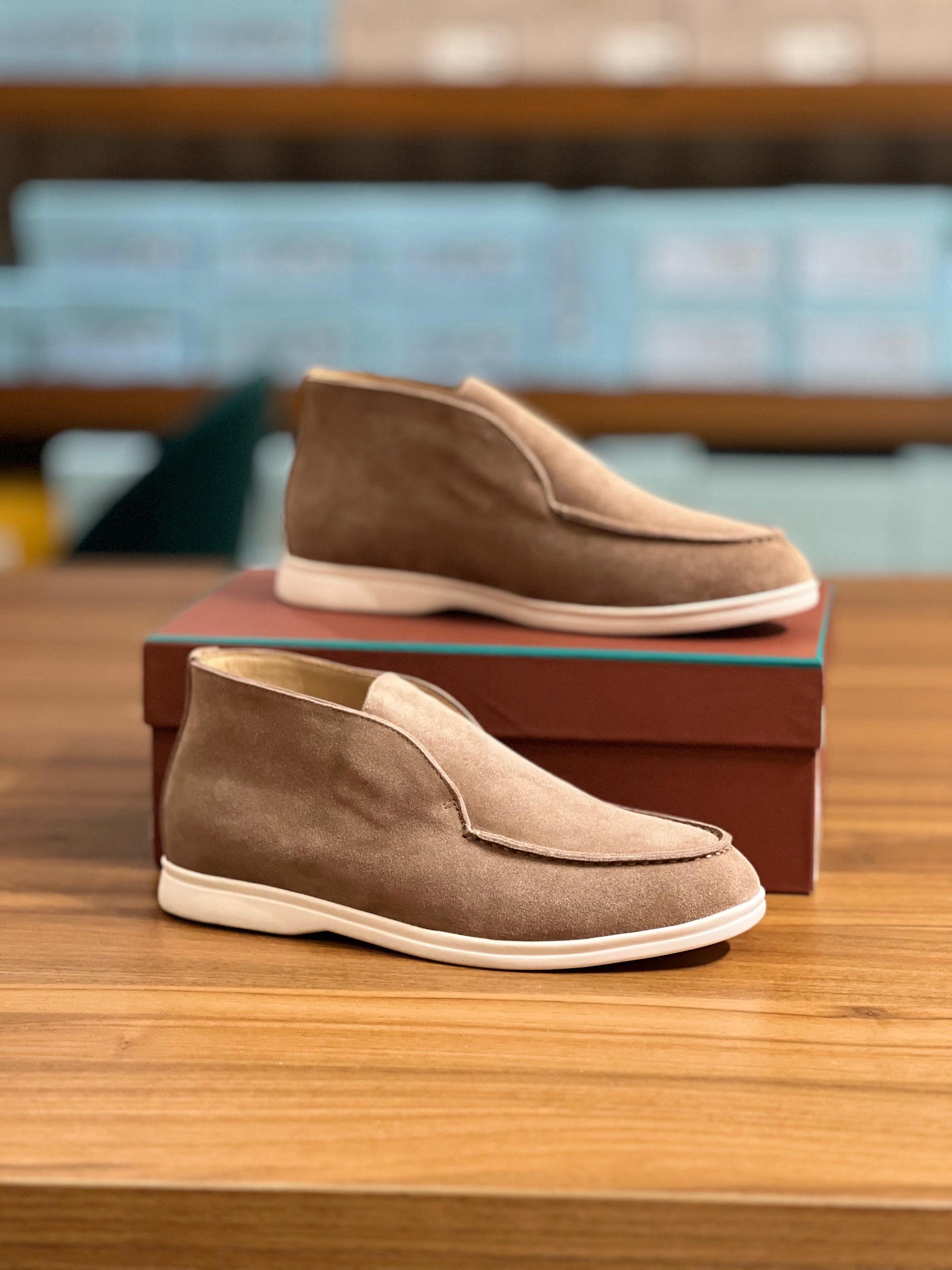 Loro Piana Men’s Open Walk Suede Ankle Boot – Chestnut