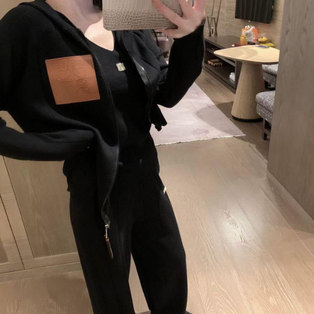 LOEWE Women’s Hoodie & High-Waist Wide-Leg Knit Co-Ord Set – Black