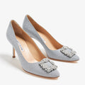 MANOLO BLAHNIK Women’s Hangisimu Heels – 9.5cm Silver Pumps