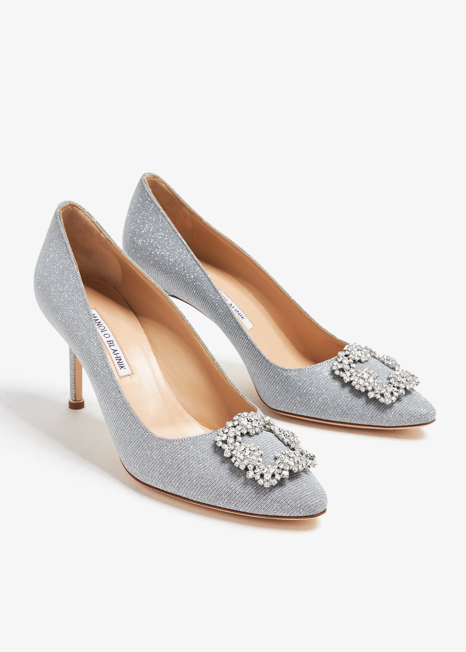 MANOLO BLAHNIK Women’s Hangisimu Heels – 9.5cm Silver Pumps