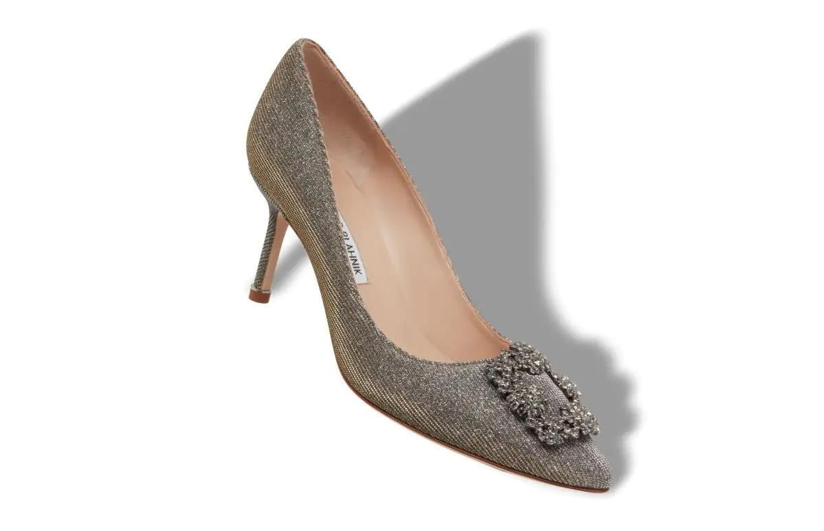 MANOLO BLAHNIK Women’s Hangisimu Heels – 9.5cm Gold & Silver Pumps