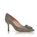 MANOLO BLAHNIK Women’s Hangisimu Heels – 9.5cm Gold & Silver Pumps