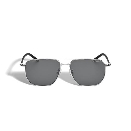 Montblanc Squared Sunglasses with Silver Metal Frame – Black