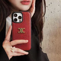 Celine Phone Case with Gold Triomphe Logo – Red