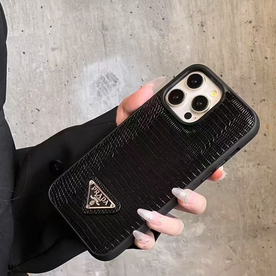 Prada Textured Phone Case with Triangle Logo – Black