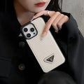 Prada Textured Phone Case with Triangle Logo – White