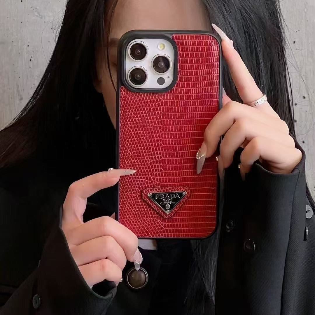 Prada Textured Phone Case with Triangle Logo – Red