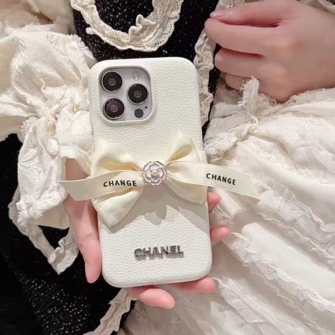 Chanel Phone Case with Ribbon Bow – White