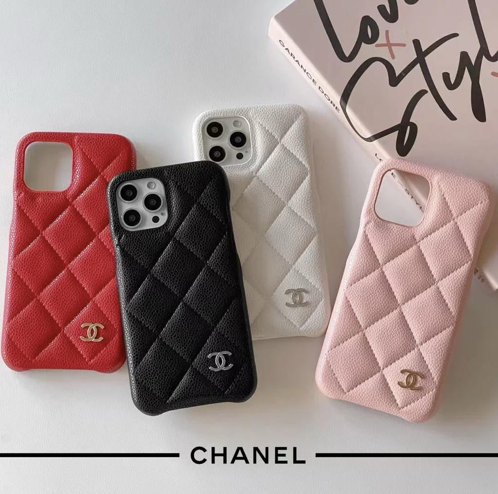 Chanel Quilted Phone Case with Logo – Black, White, Pink & Red