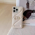 Dior Quilted Phone Case with Gold Finish Logo – White