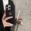 Celine Phone Case with Gold Triomphe Logo – Black