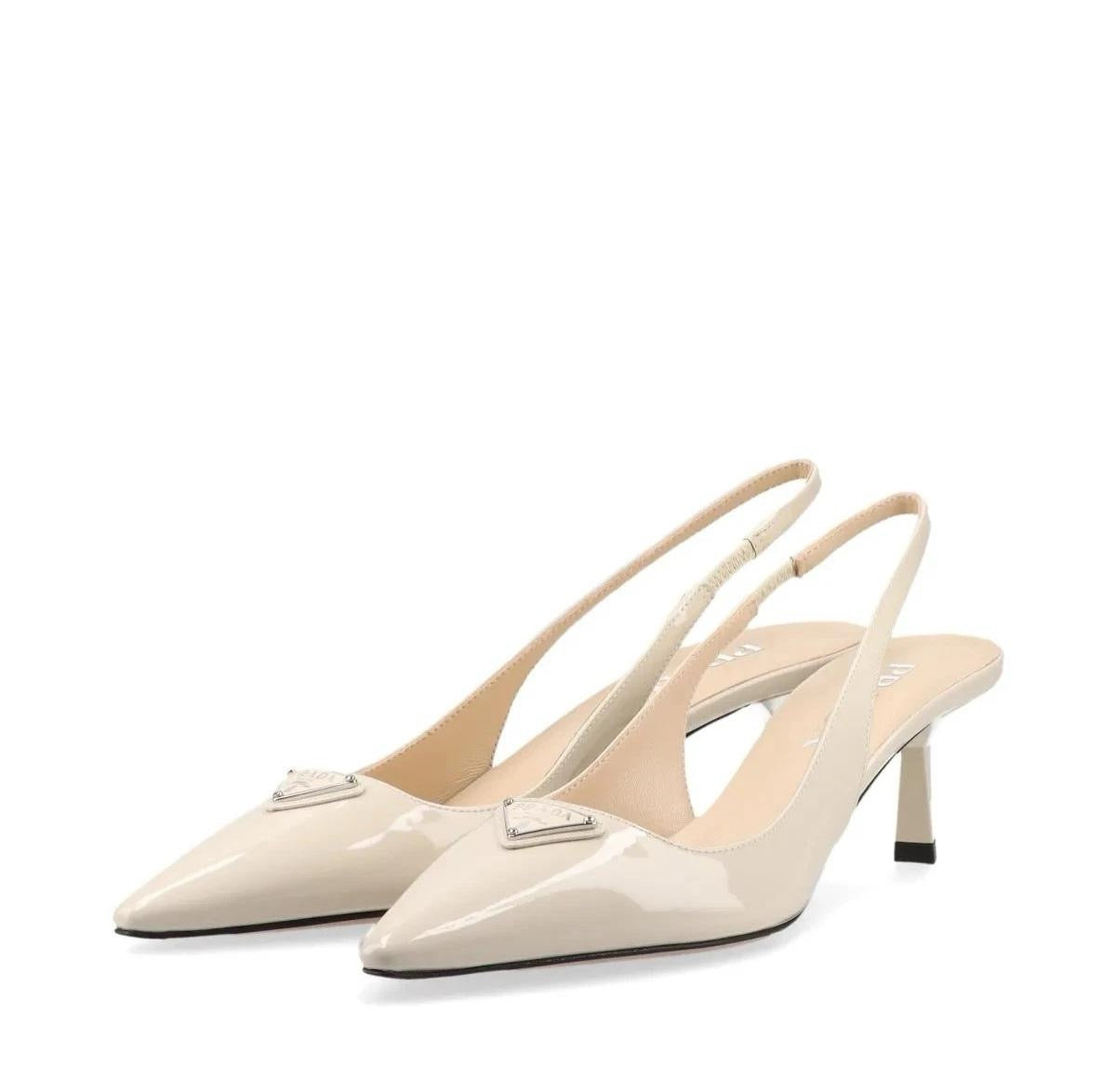 PRADA Women’s Slingback Pumps – 5.5cm Ivory Luxury Heels
