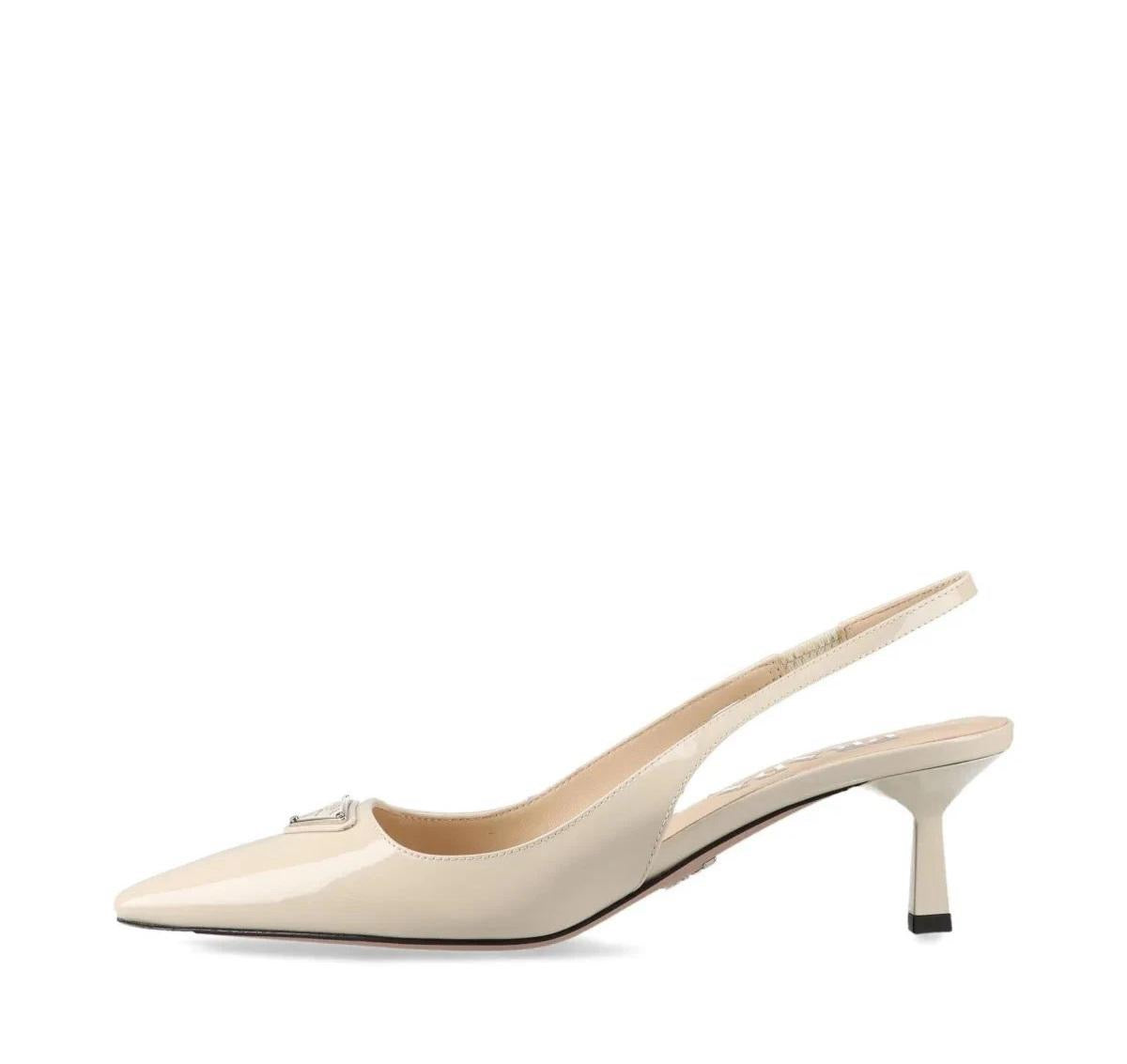 PRADA Women’s Slingback Pumps – 5.5cm Ivory Luxury Heels