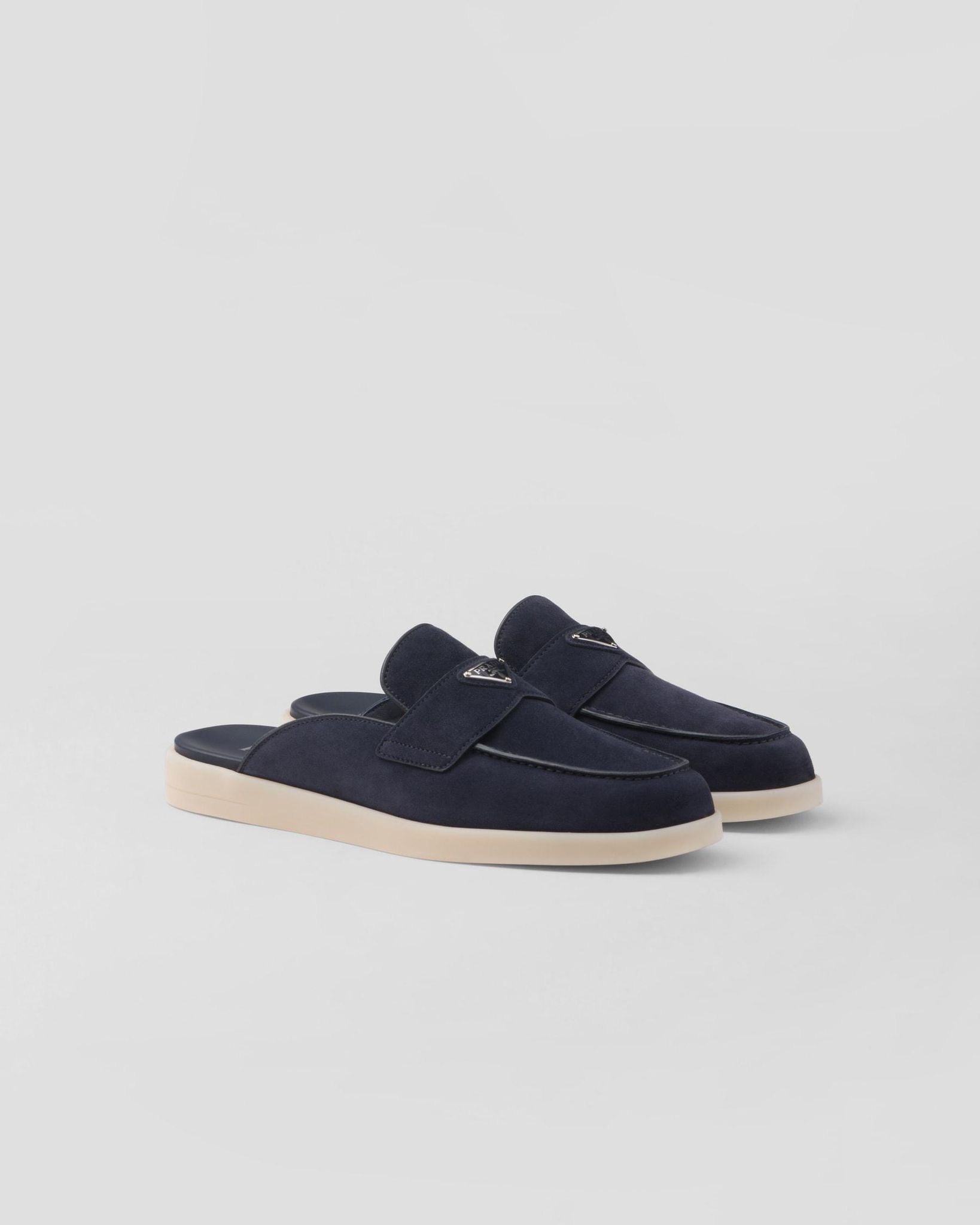 PRADA Women’s Suede Mules – Dark Blue Luxury Shoes