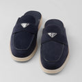 PRADA Women’s Suede Mules – Dark Blue Luxury Shoes