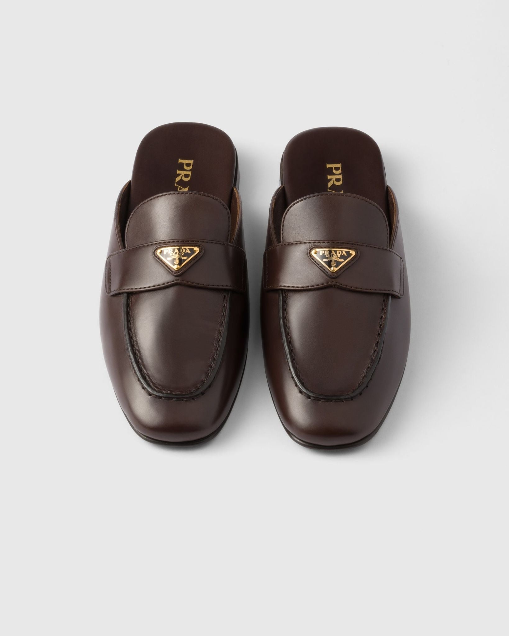 PRADA Women’s Leather Mules – Brown Luxury Shoes