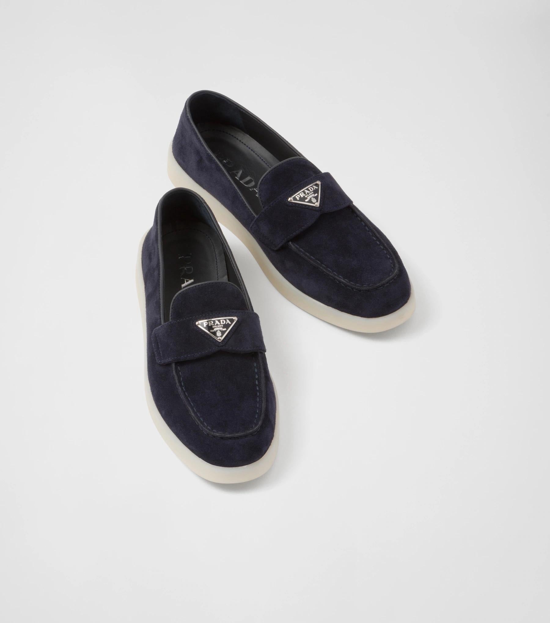 PRADA Women’s Suede Loafers – Navy Blue Luxury Shoes