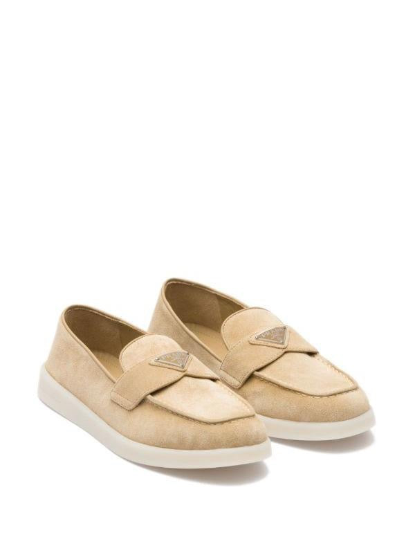 PRADA Women’s Suede Loafers – Camel Luxury Shoes