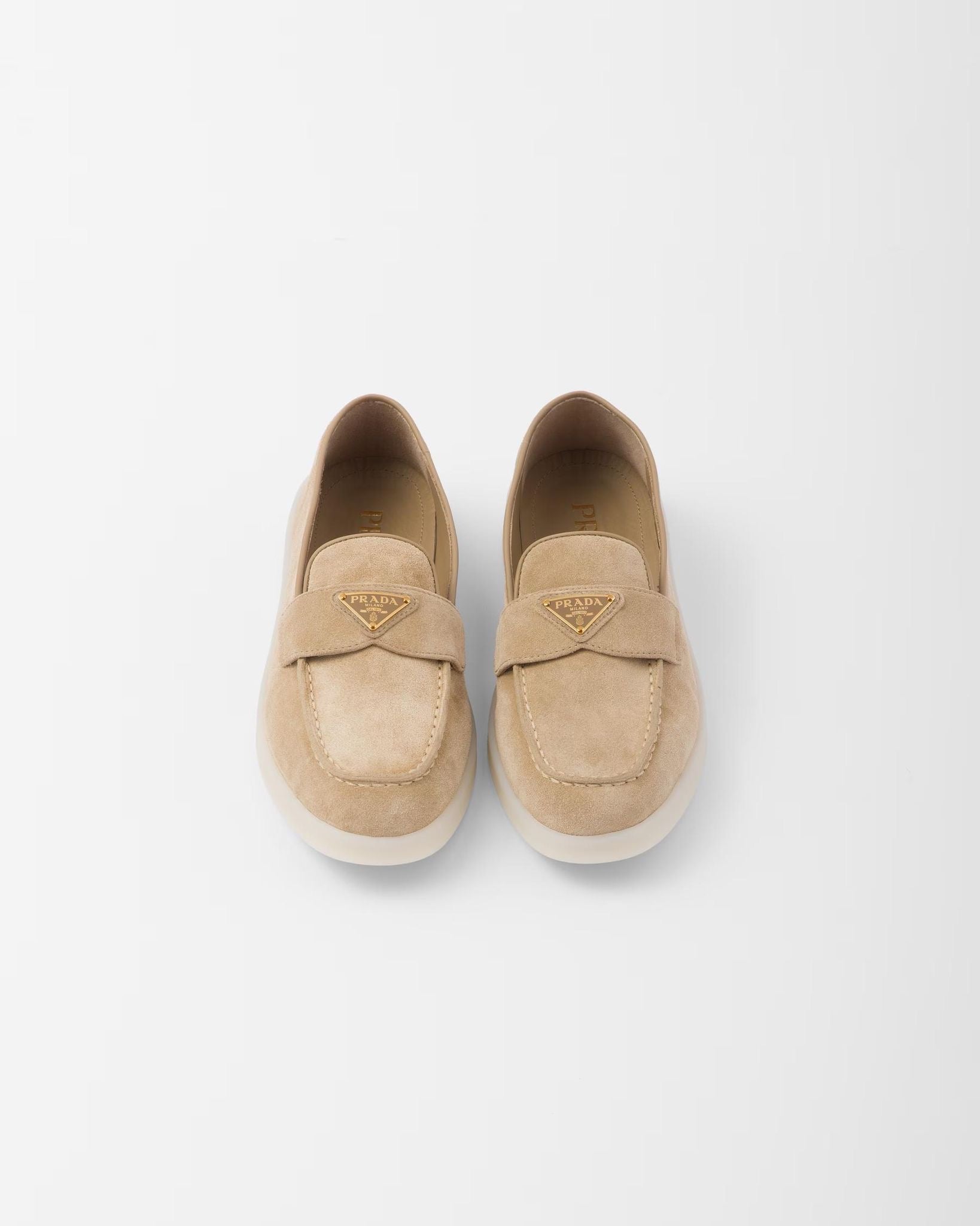 PRADA Women’s Suede Loafers – Camel Luxury Shoes